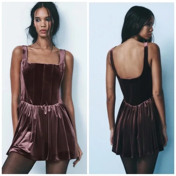 Zara Corset Velvet Mini Dress - Picture 3 of 12